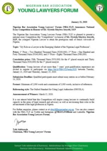NBA YOUNG LAWYERS FORUM ESSAY COMPETITION IN HONOUR OF MR. OYETOLA ATOYEBI SAN